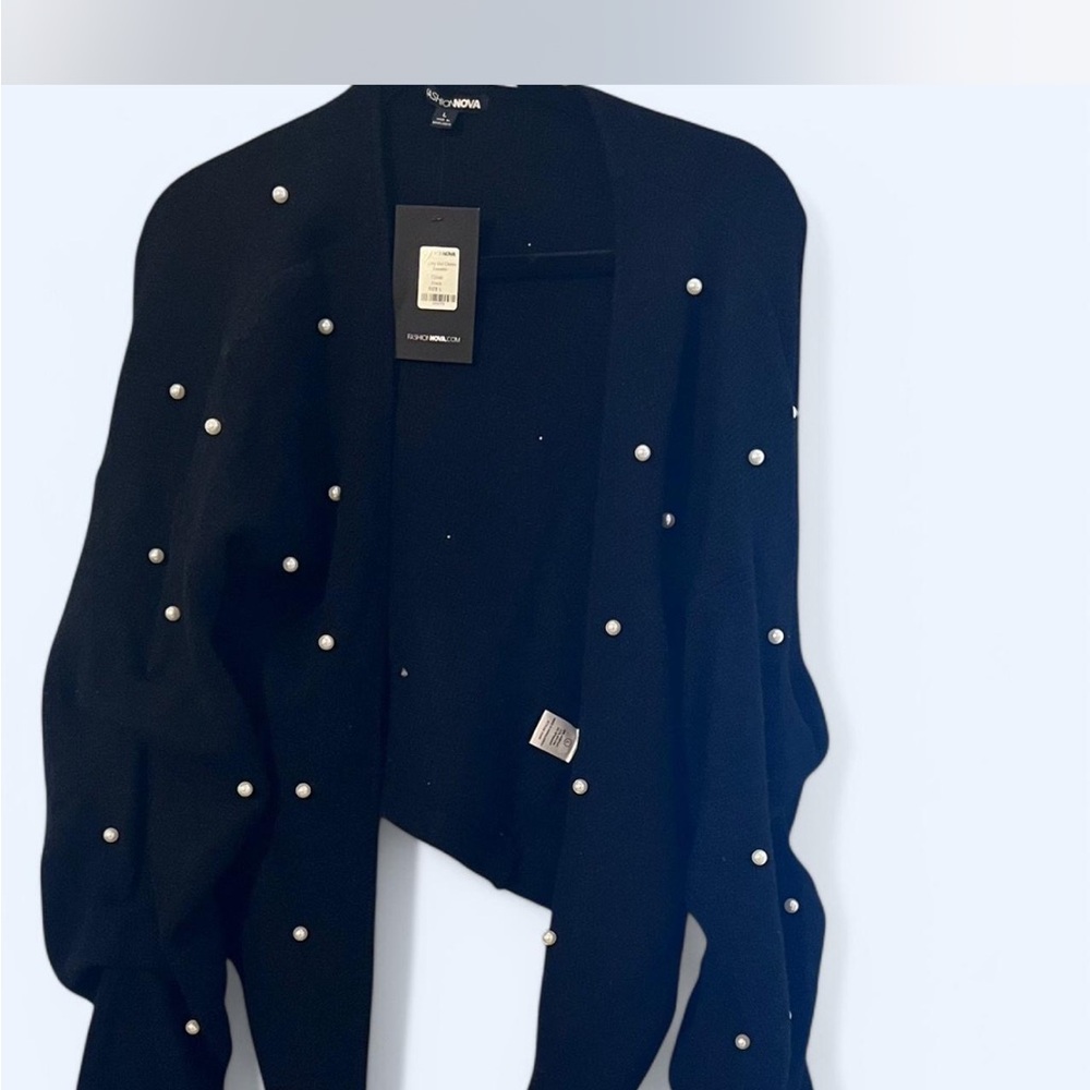 Black Cardigan with Pearl Accents